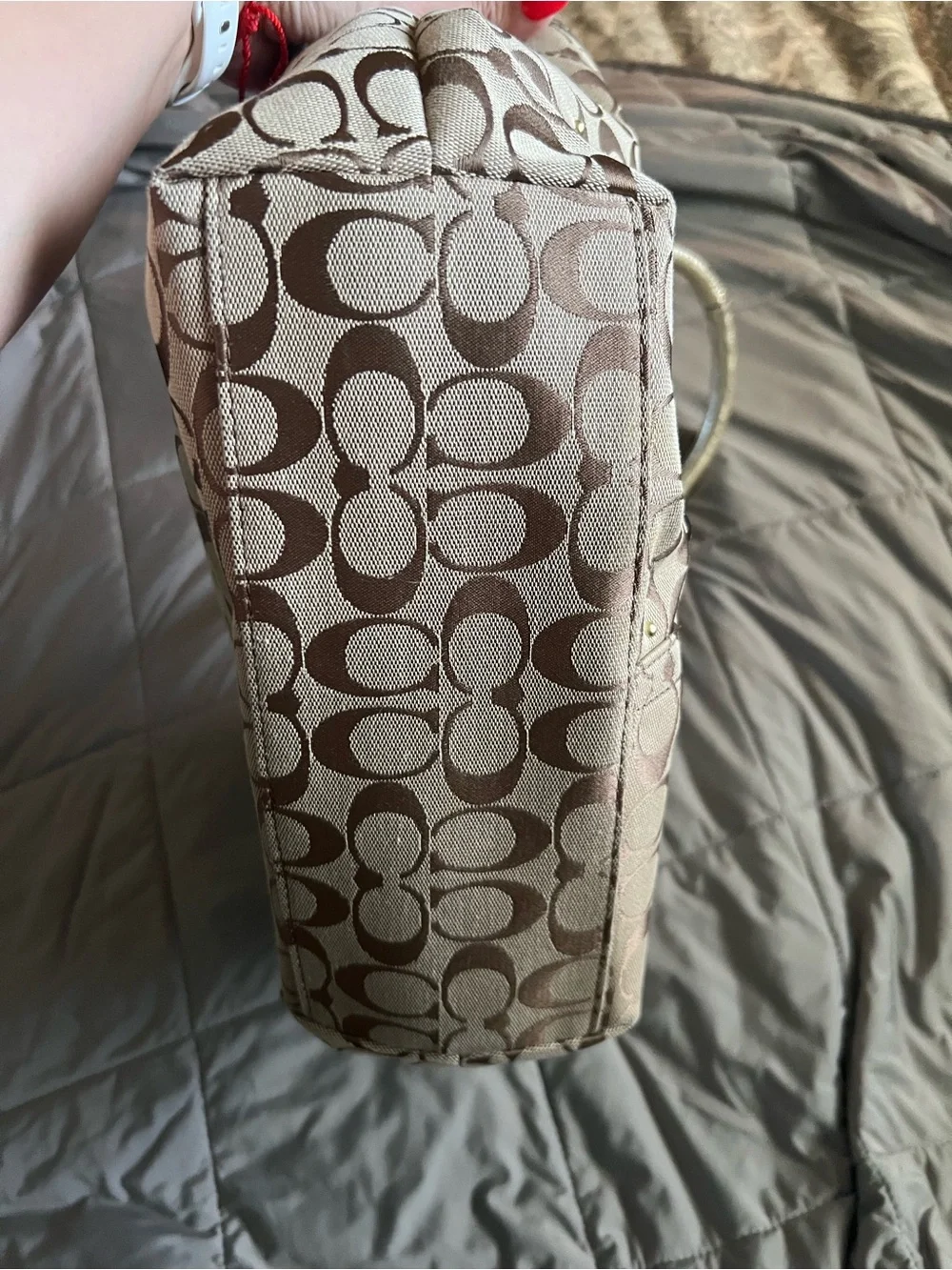 Coach Beige Signature Tote with Yellow Floral Appliqués